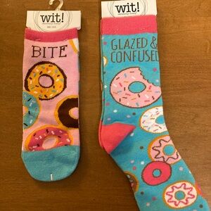 Pair of 2 WIT Socks. 2 Pairs Womens  Novelty socks Donut Lovers. New with tags.